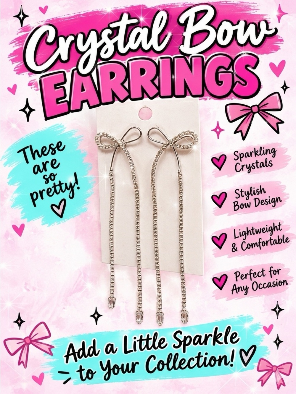 Crystal Bow Drop Earrings – Silver Sparkle